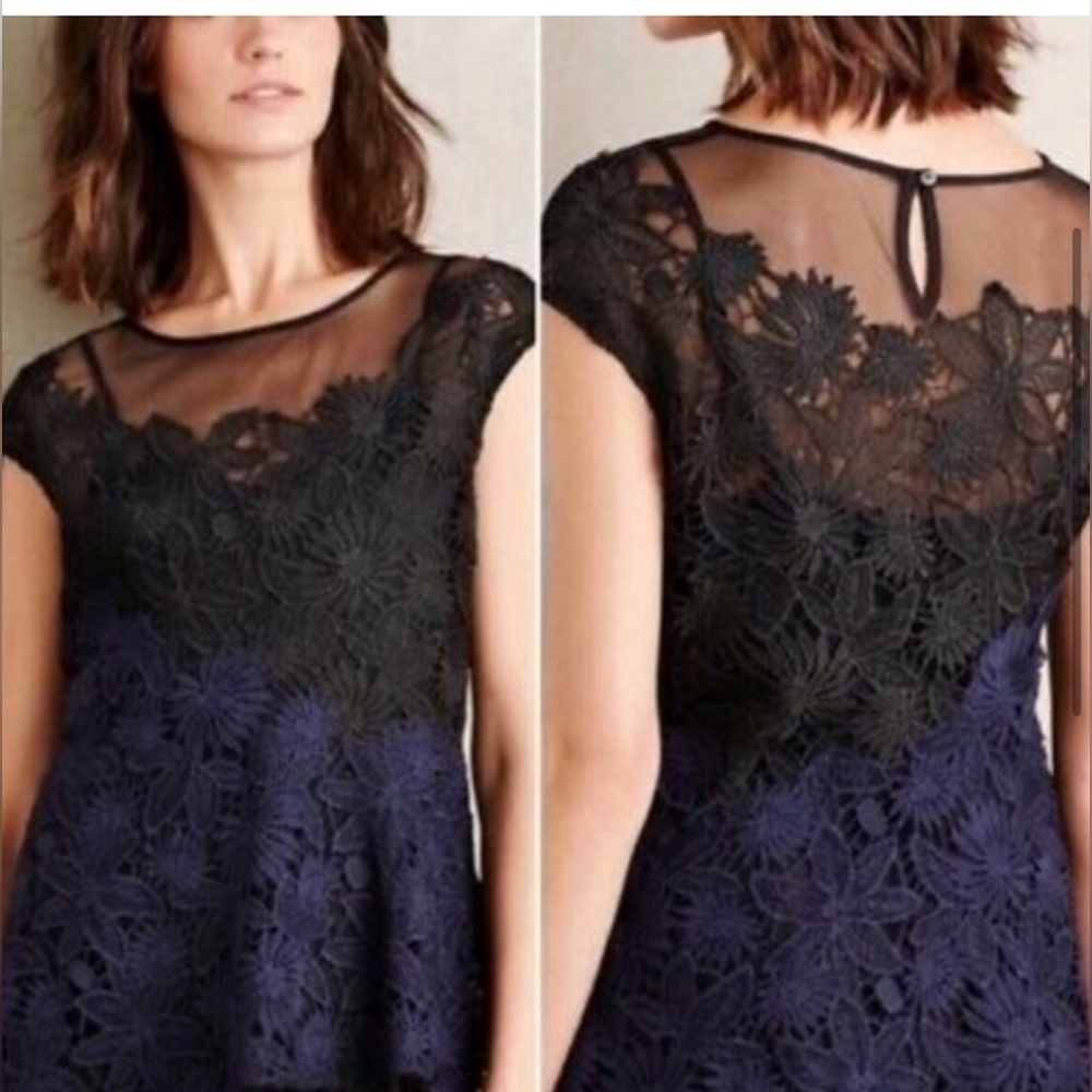 Anthropologie Deletta Black and Navy Lace Blouse​